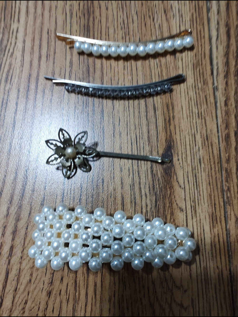 Pearl Accent Hair Clip Set - Faux Pearls on Gold & Silver Bases
